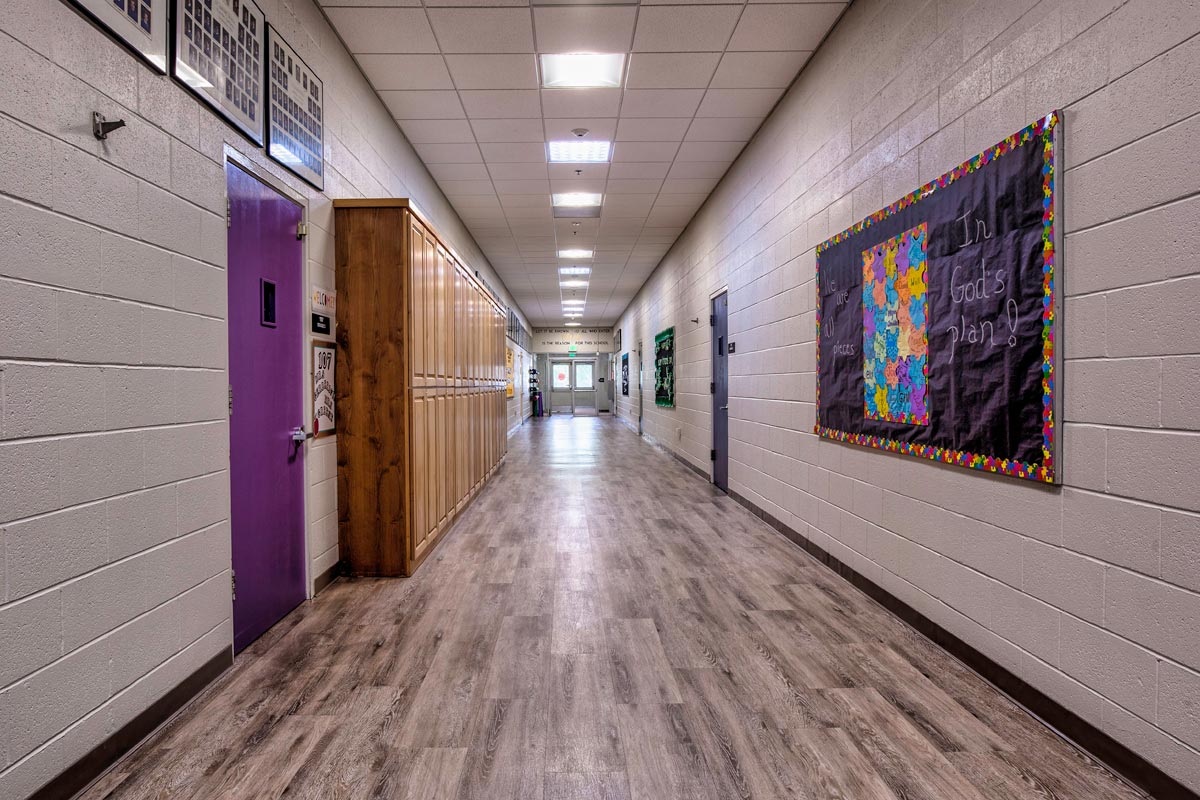 new flooring install in school hallway